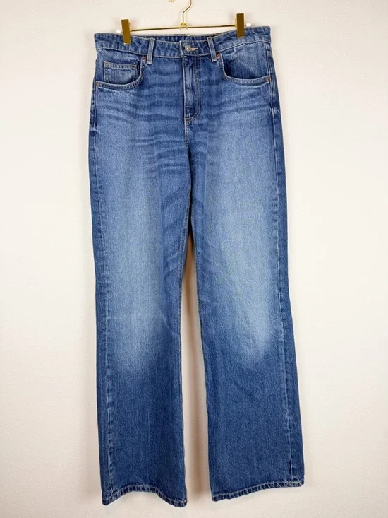 Zara Wide Leg Mid Rise Loose Fit Medium Wash Denim Jeans Size 6 - Picture 2 of 13